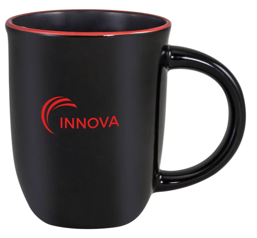 Salem 14oz black gloss mug with red trim