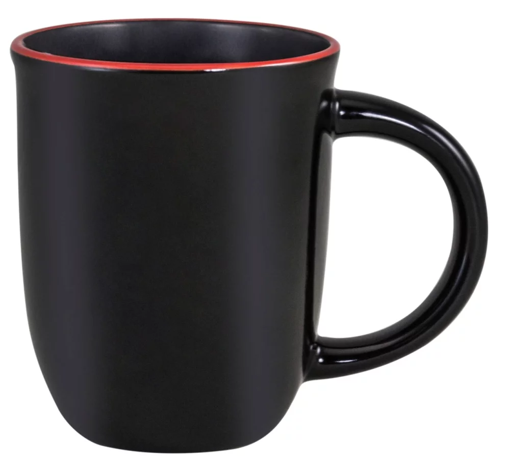 Tasse Salem 14 oz en noir brillant avec bordure rouge