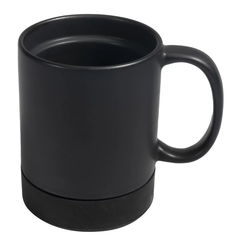 Parkdale 12oz matte black ceramic mug with black silicone base & slide lid in Ripple box