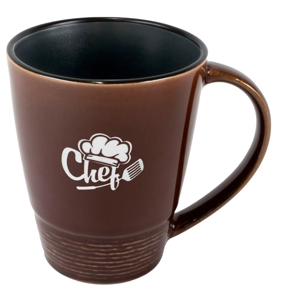 Mug en chambray 14 oz bicolore marron/noir - Gravé