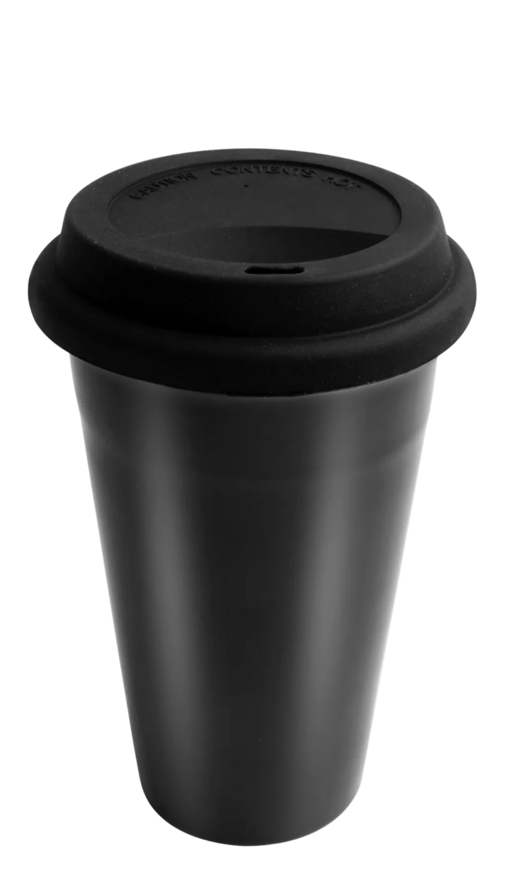 Gobelet en céramique à double paroi Sheffield 10 oz, noir avec couvercle en silicone noir.