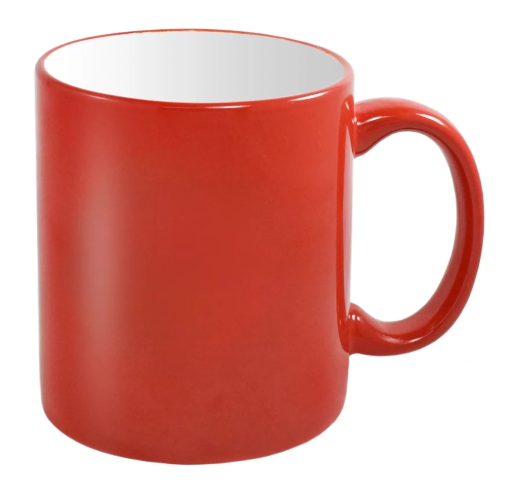 Tasse rouge de 11 oz avec anse en C personnalisable.