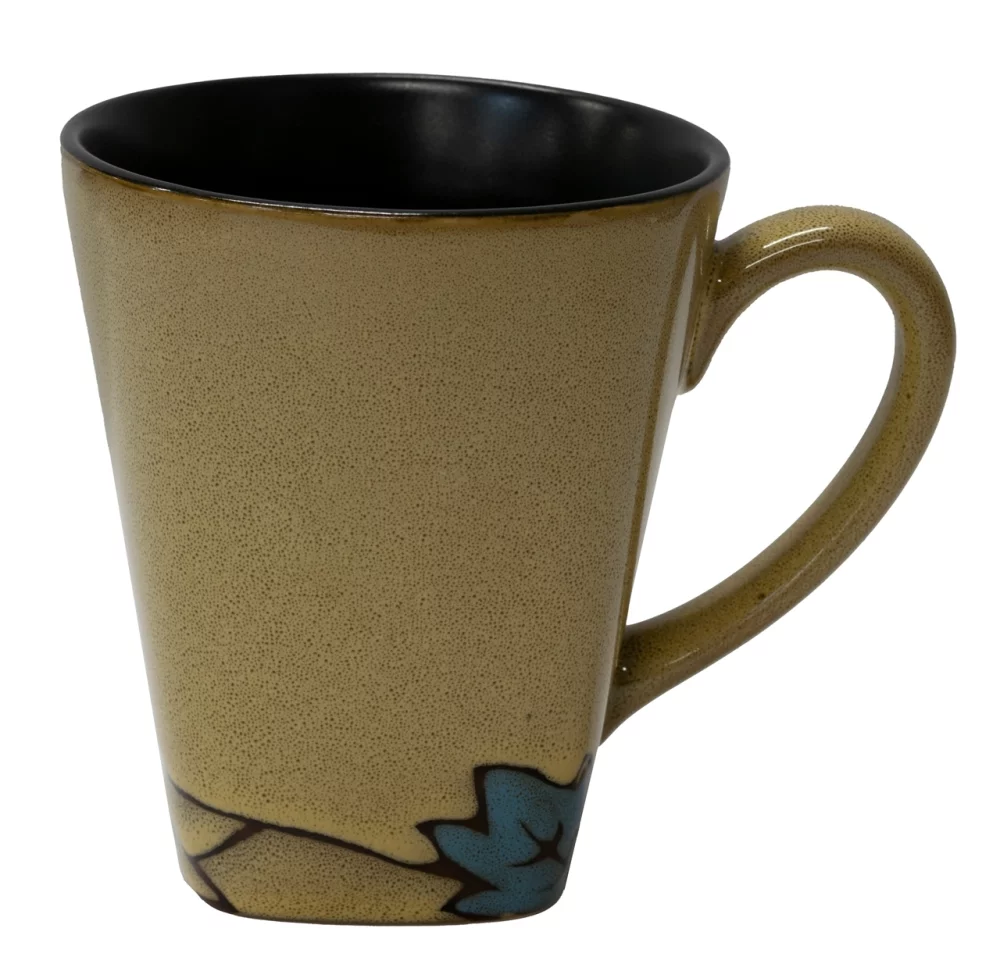 Mug de 16 oz en deux tons caramel/noir "Vines" dans une boîte cadeau feuille noire.