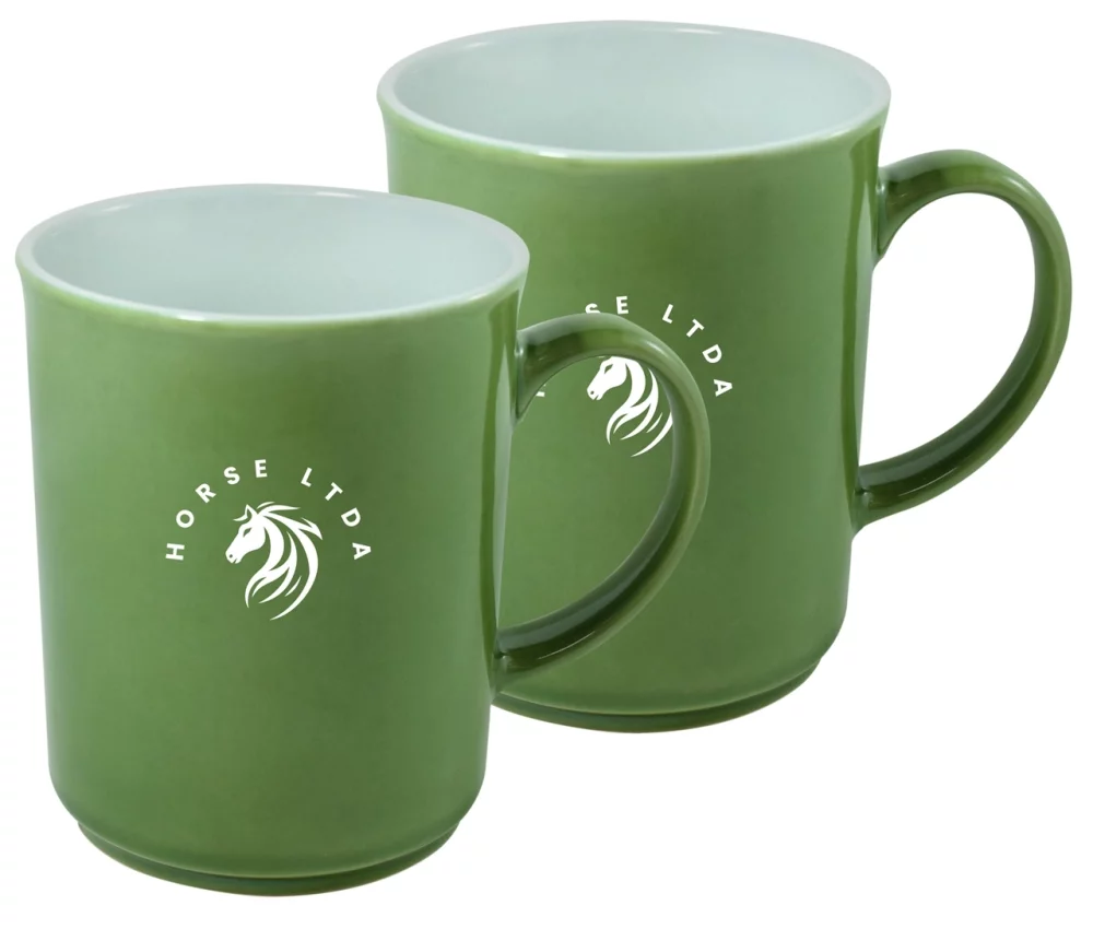 Ensemble de 2 tasses de 14 oz en vert/blanc 2 tons de Chypre dans une boîte cadeau Jet.