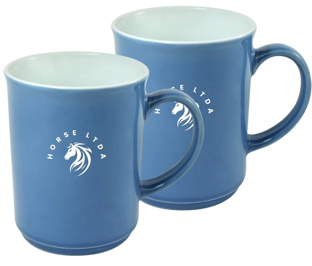 Ensemble de 2 tasses de 14 oz bleu/blanc 2 tons de Chypre dans une boîte cadeau Jet.