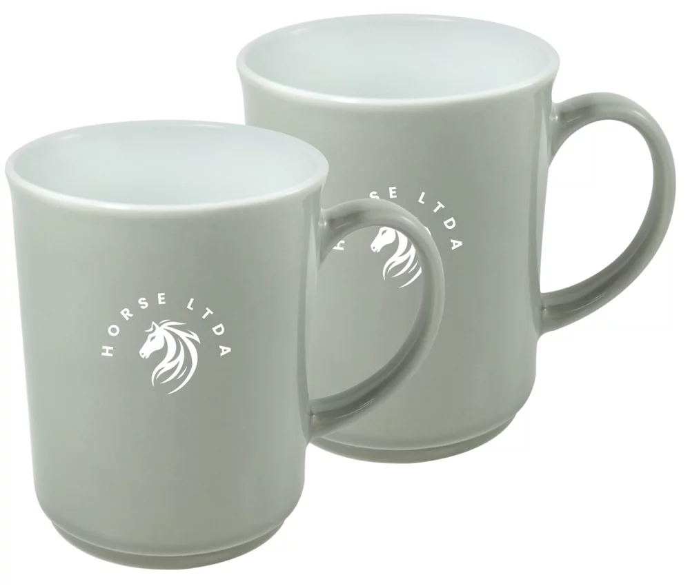 ~ Cyprus 2tone stone/white 14oz mug set of 2 in Jet gift box
