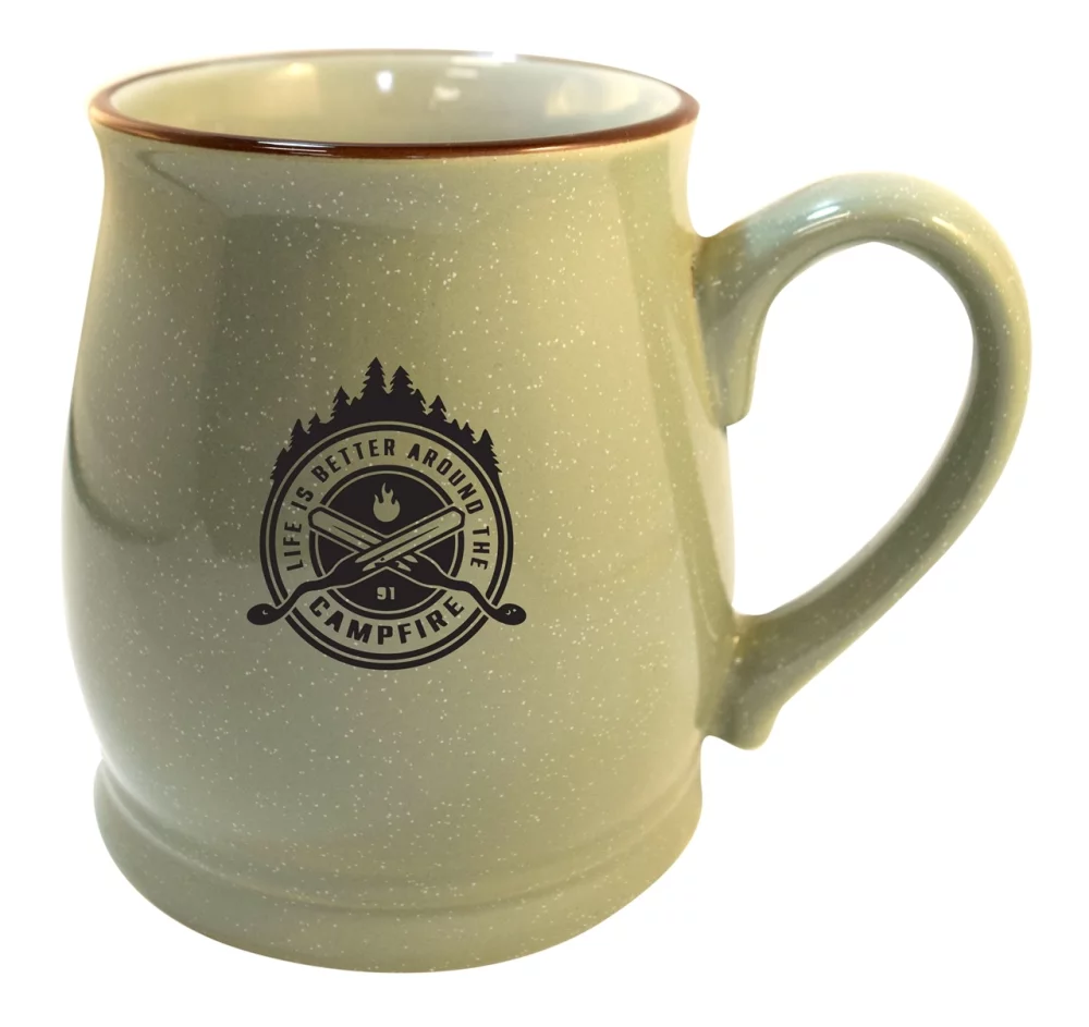 Tasse en céramique réactive Gibson de 16 oz, vert/marron moucheté.