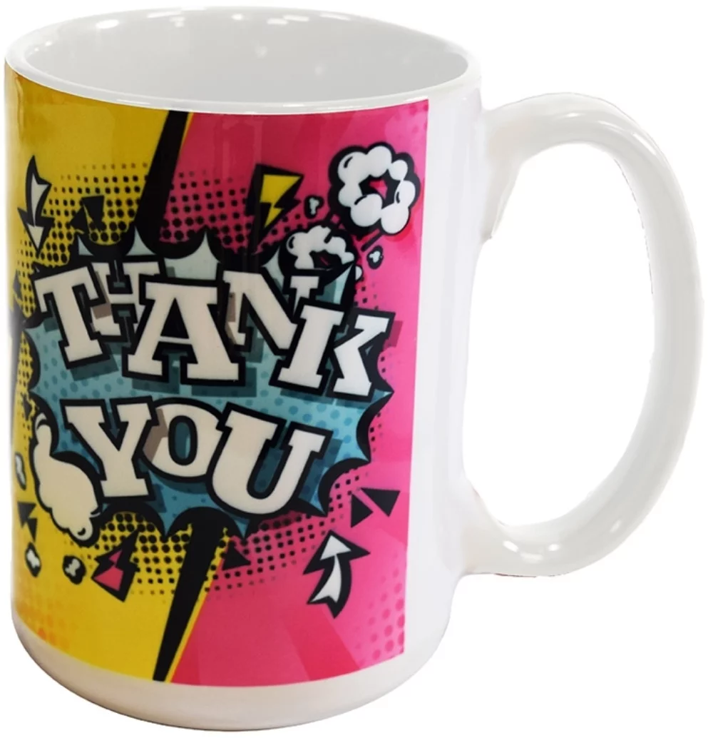 La tasse de sublimation blanche Full Hinton 14 oz dans une boîte cadeau marron ondulée.