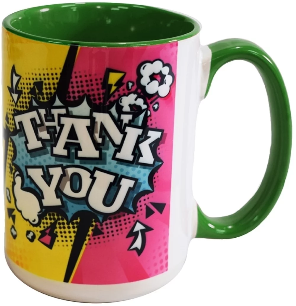 La tasse de sublimation Full Hinton 14 oz 2 tons blanc/vert dans une boîte cadeau marron ondulée.