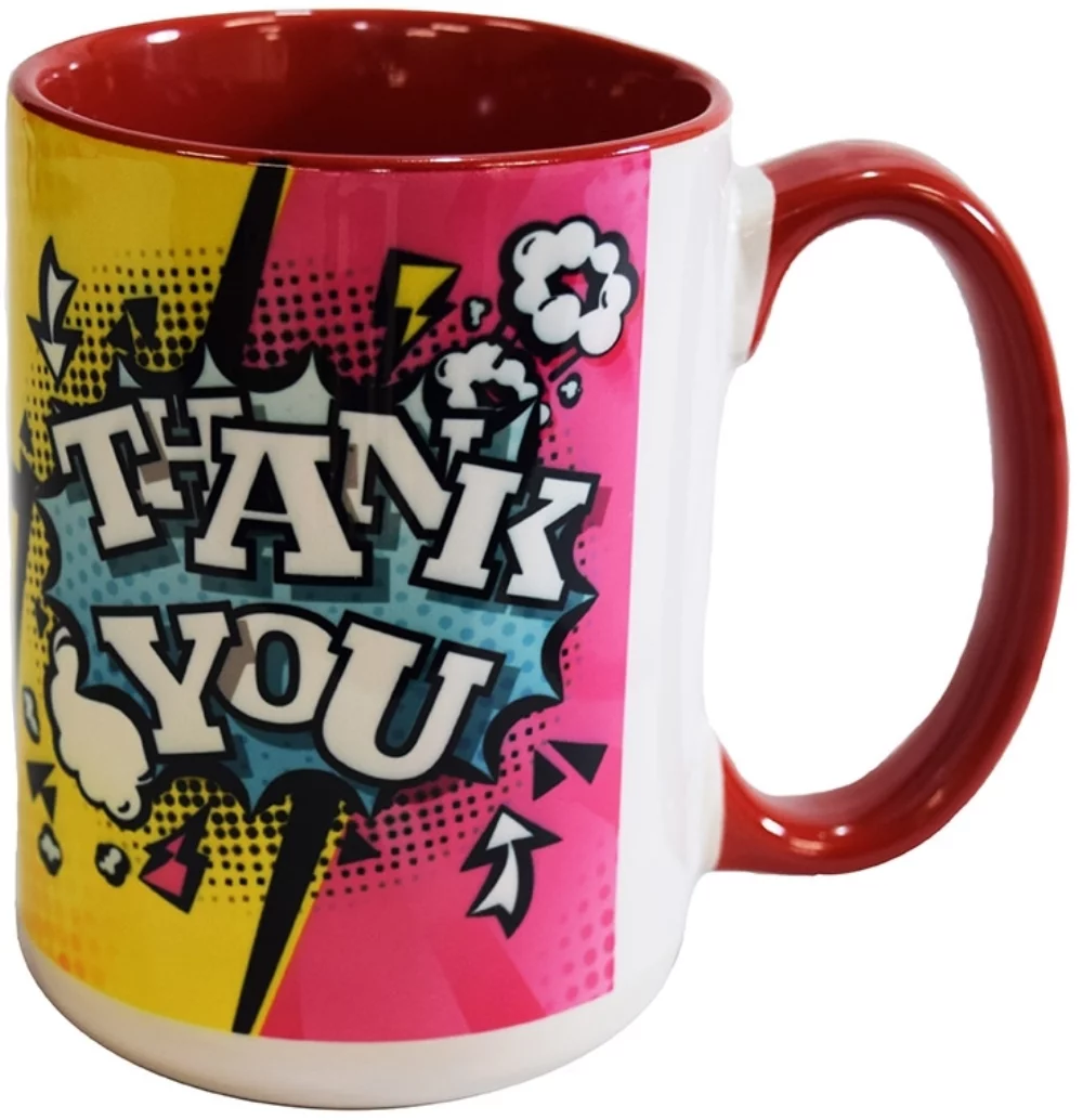 La tasse de sublimation Full Hinton 14oz 2 tons blanc/rouge dans une boîte cadeau marron ondulée.