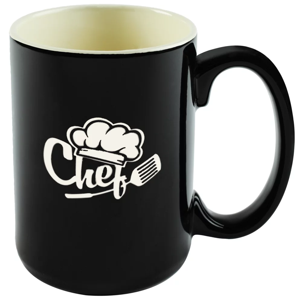 Hanna 14oz 2tone black/cream mug in Ripple gift box - Etched