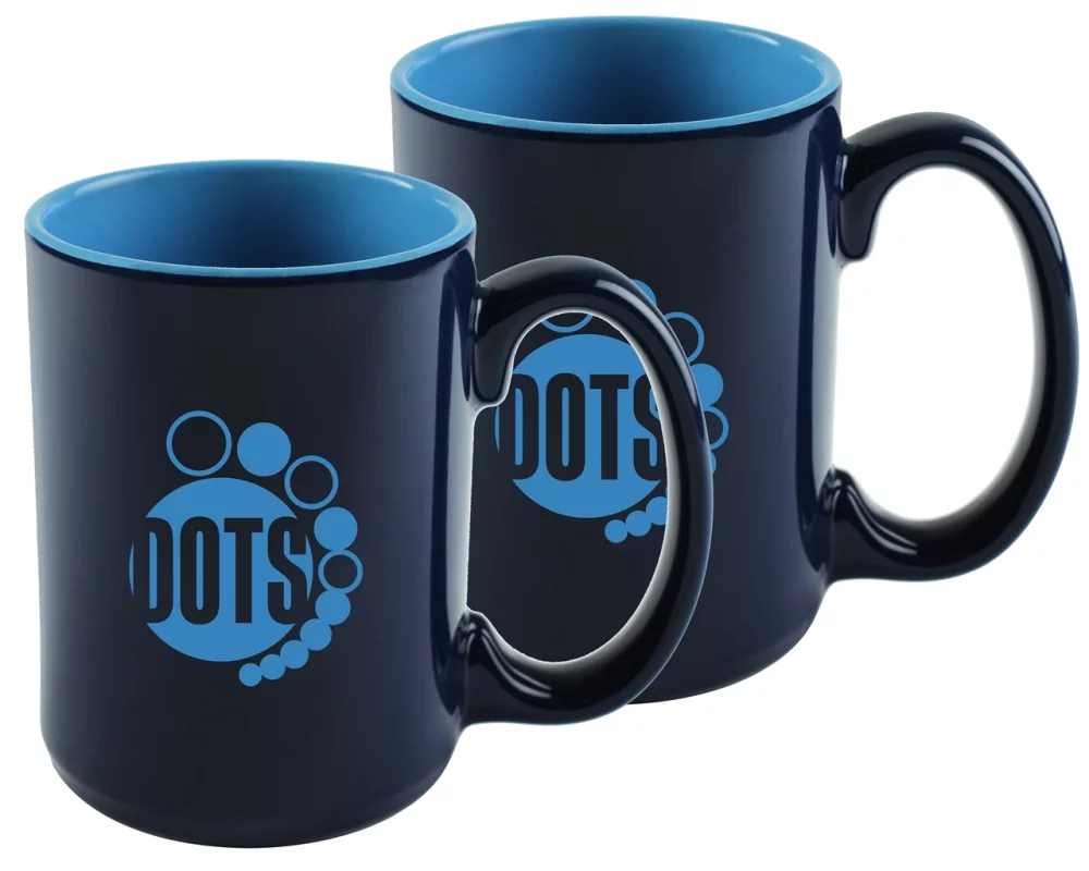 ~ Hanna 14oz 2tone blue mug set of 2 in Jet gift box