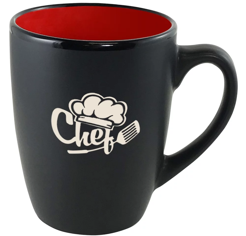 Mug de 12 oz en noir mat avec intérieur rouge - Gravé