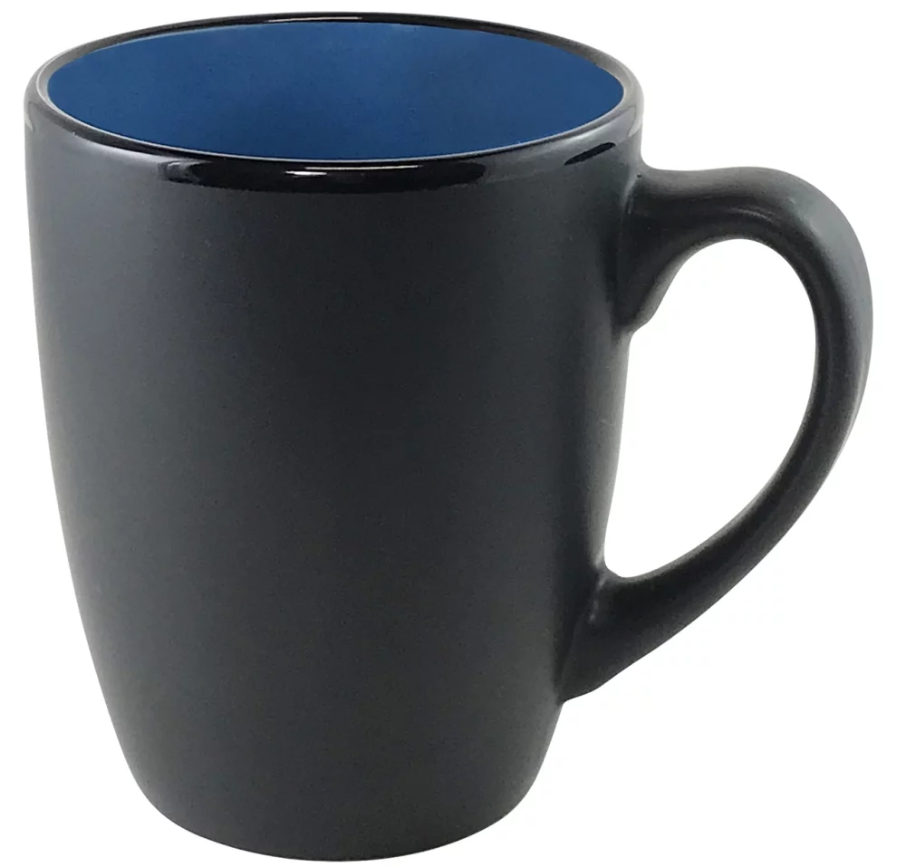 Mug de 12 oz en noir mat avec intérieur bleu ciel - Gravé