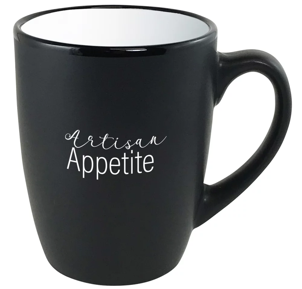 Cottager 12oz matte black mug with white interior