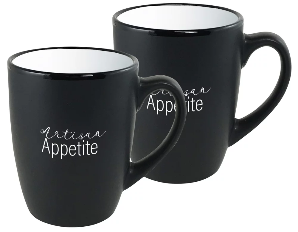 Tasse mate noire de 12 oz avec intérieur blanc S/2 dans une boîte cadeau Mystique