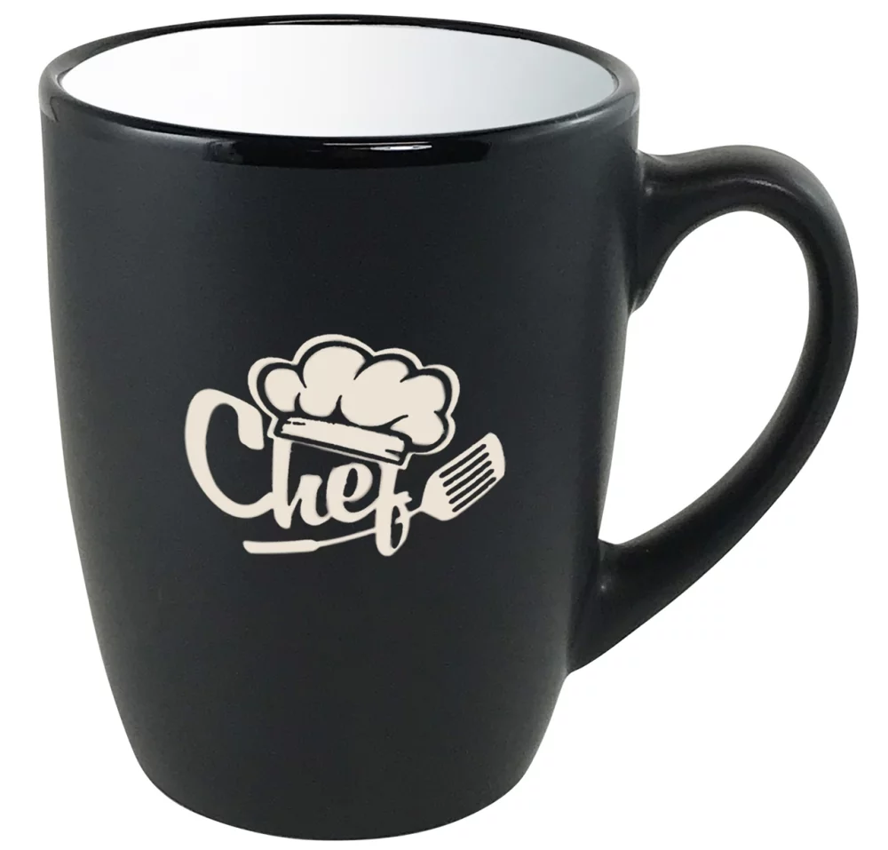 Tasse de 12 oz en noir mat avec intérieur blanc - Gravée