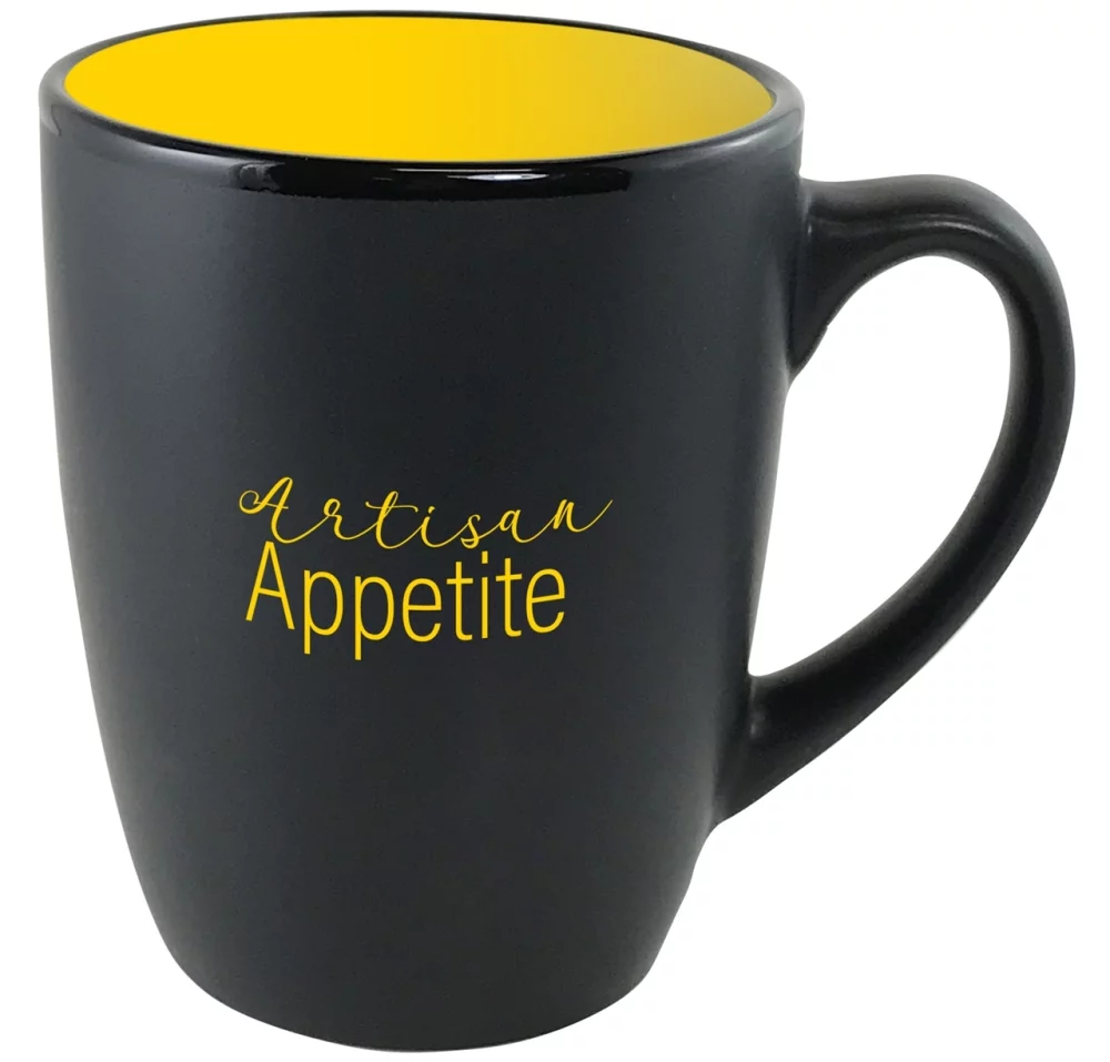 Tasse de 12 oz en noir mat avec intérieur jaune