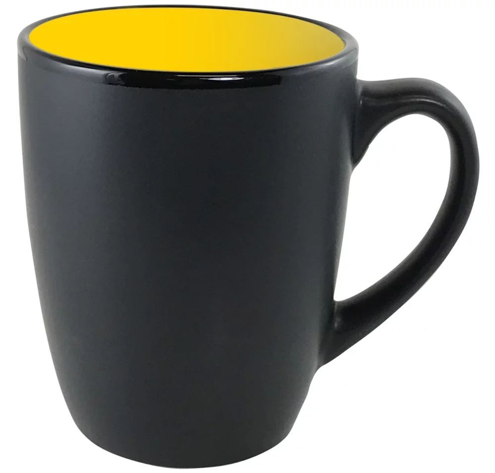 Tasse de 12 oz en noir mat avec intérieur jaune S/2 dans une boîte cadeau Mystique
