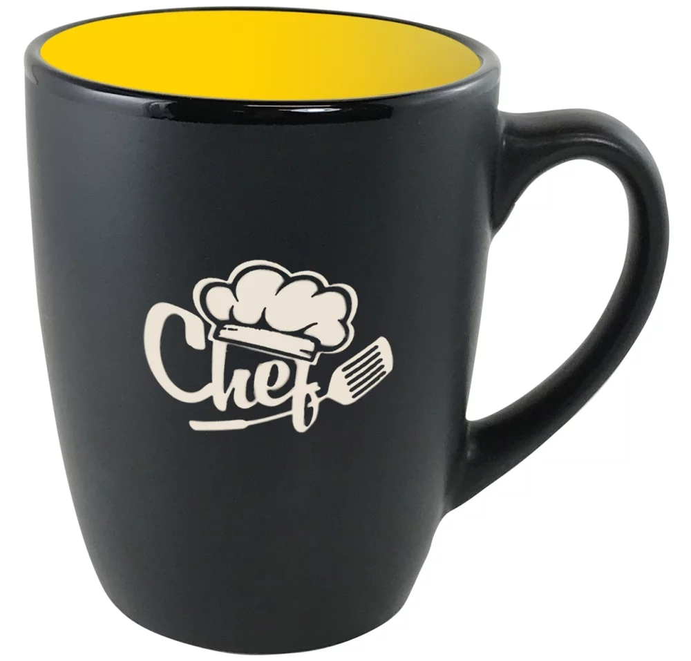 Tasse de 12 oz en noir mat avec intérieur jaune - Gravée