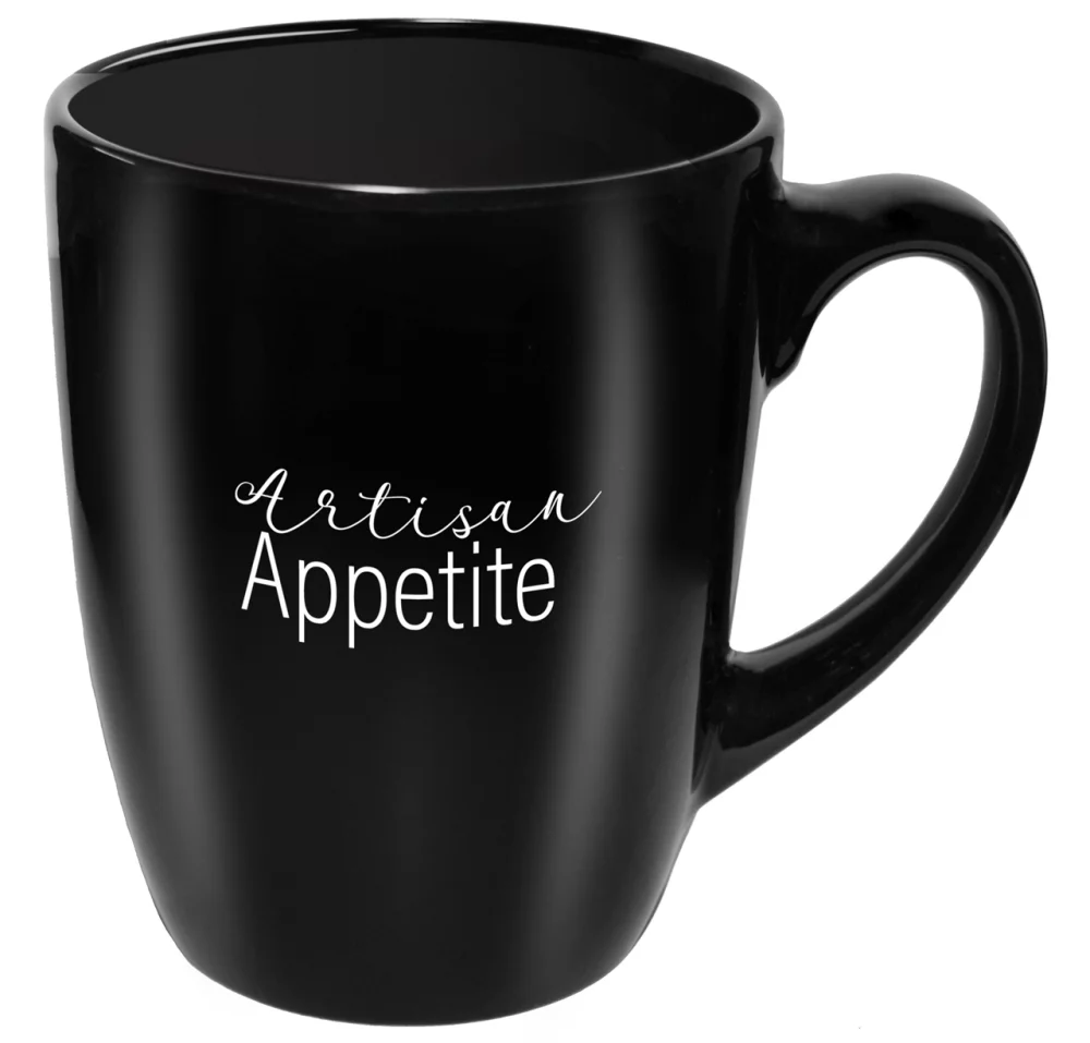 Mug noir brillant de 12 oz "Glossy Cottager"
