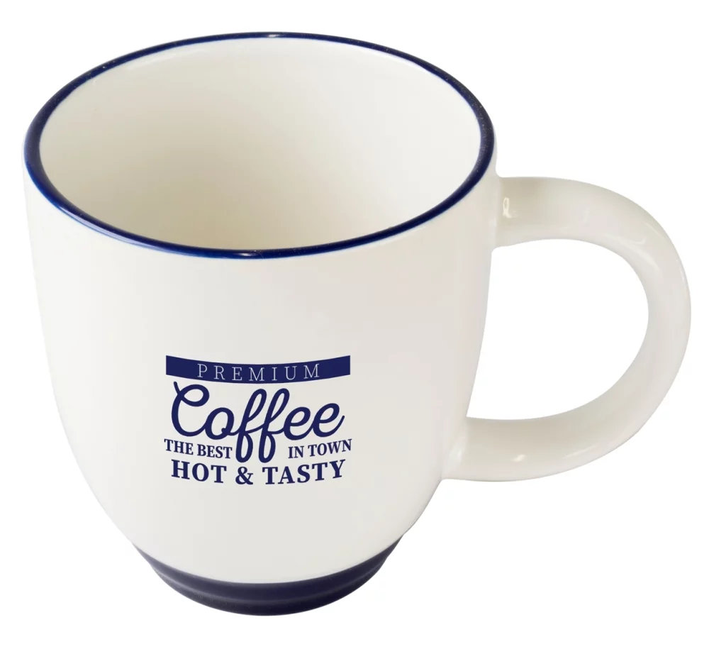 Tasse blanche/cobalt de 14 oz Halo