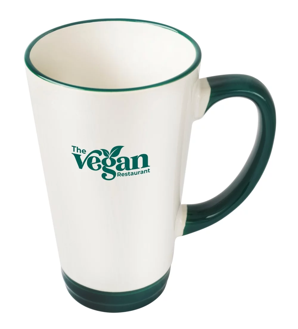 Tasse en céramique Heartland de 16 oz avec bordure verte.