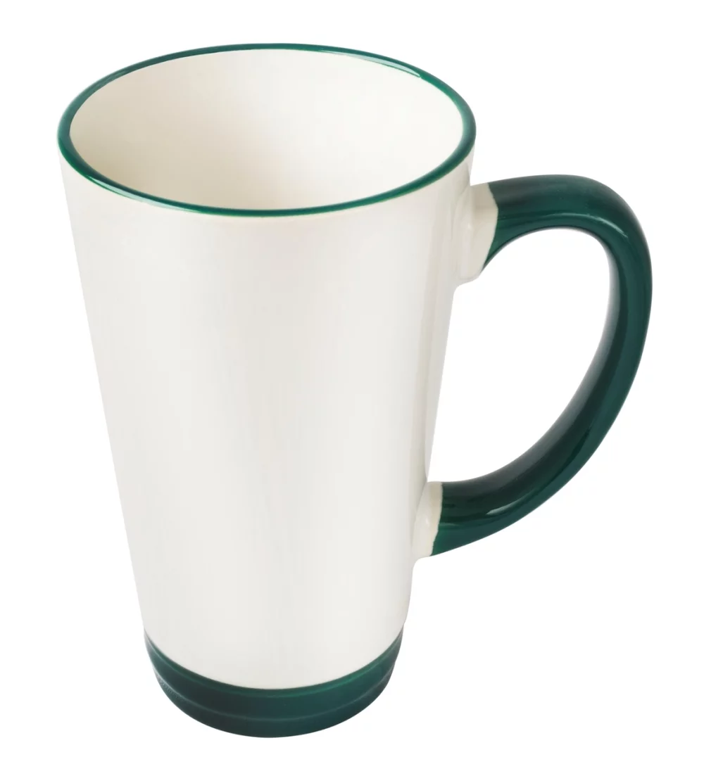 Tasse en céramique Heartland de 16 oz avec bordure verte.