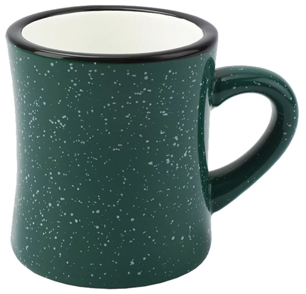 Diner 10oz speckled green exterior/white interior mug vitrified - Etched