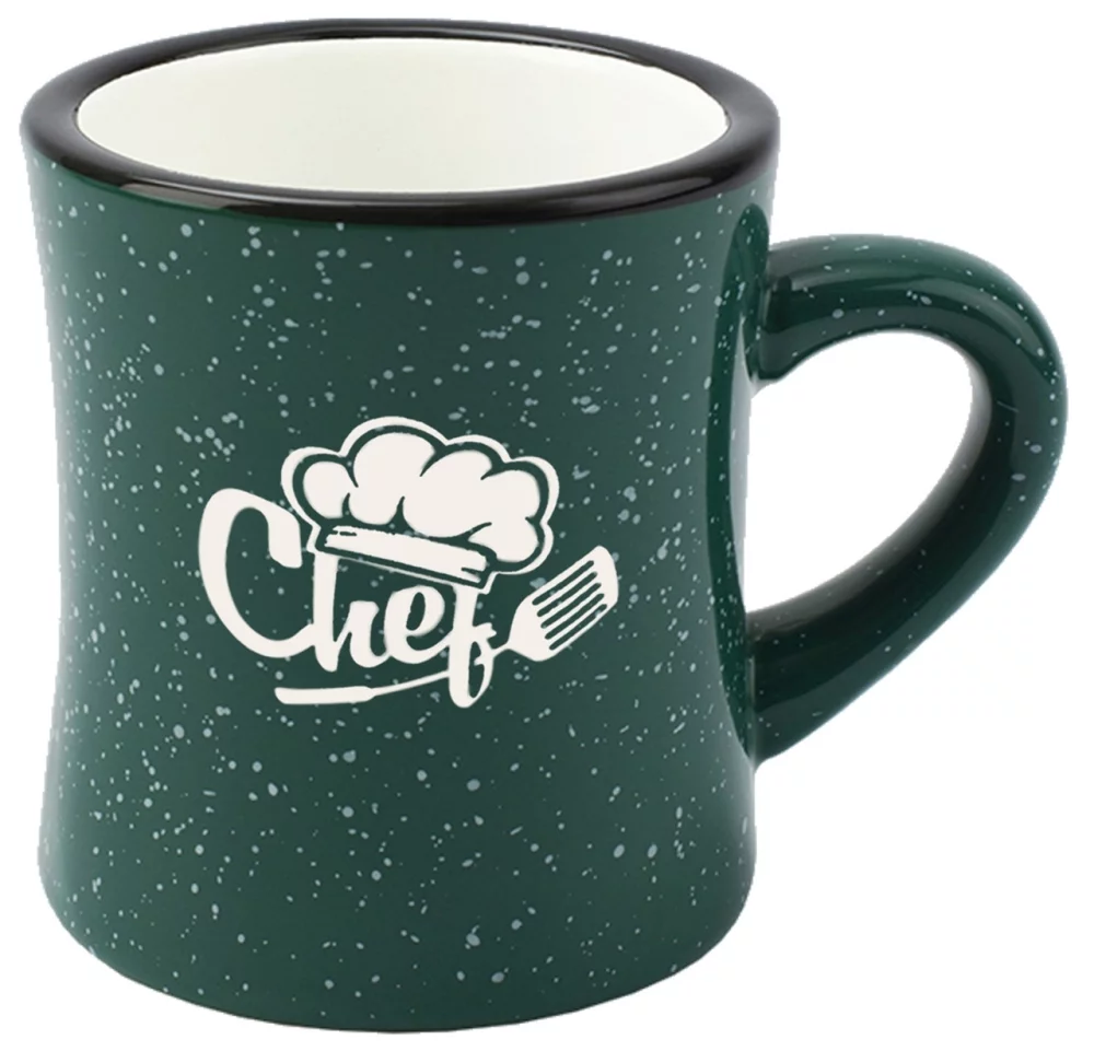 Diner 10oz speckled green exterior/white interior mug vitrified - Etched