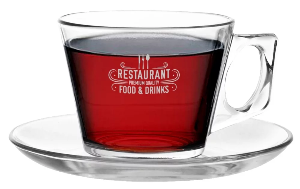 Vela Cappuccino Set 6.4oz sq handled mug and saucer clear glass