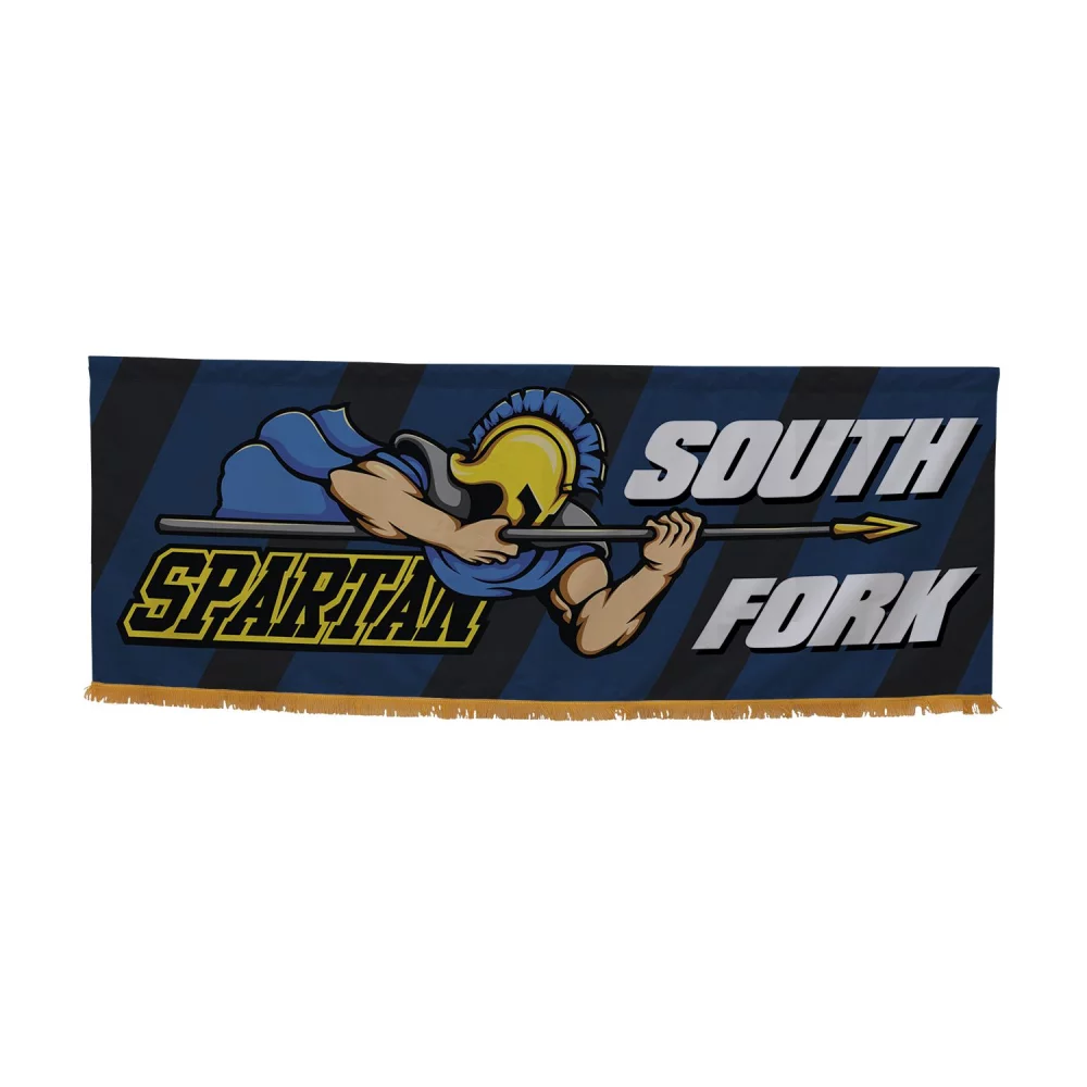 Bannière de parade de 3' x 8' avec bas droit et franges dorées.