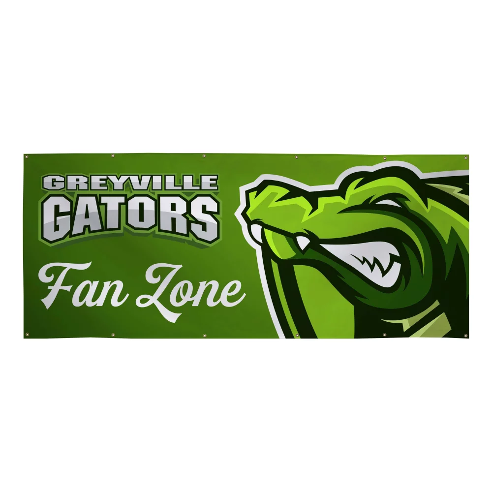 Bannière en vinyle lisse de 4' x 10' et 13 oz, recto seul.