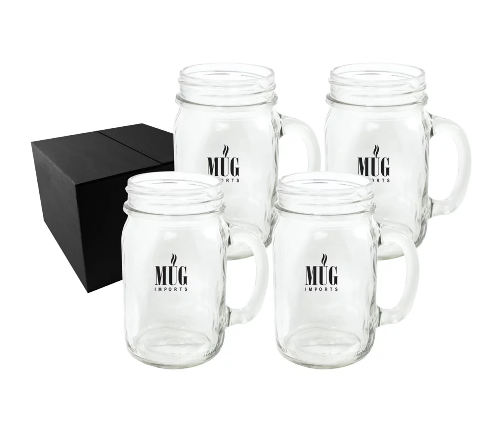 ~Canning mug 16oz square shape with handle, sest of 4 in a Midnight box