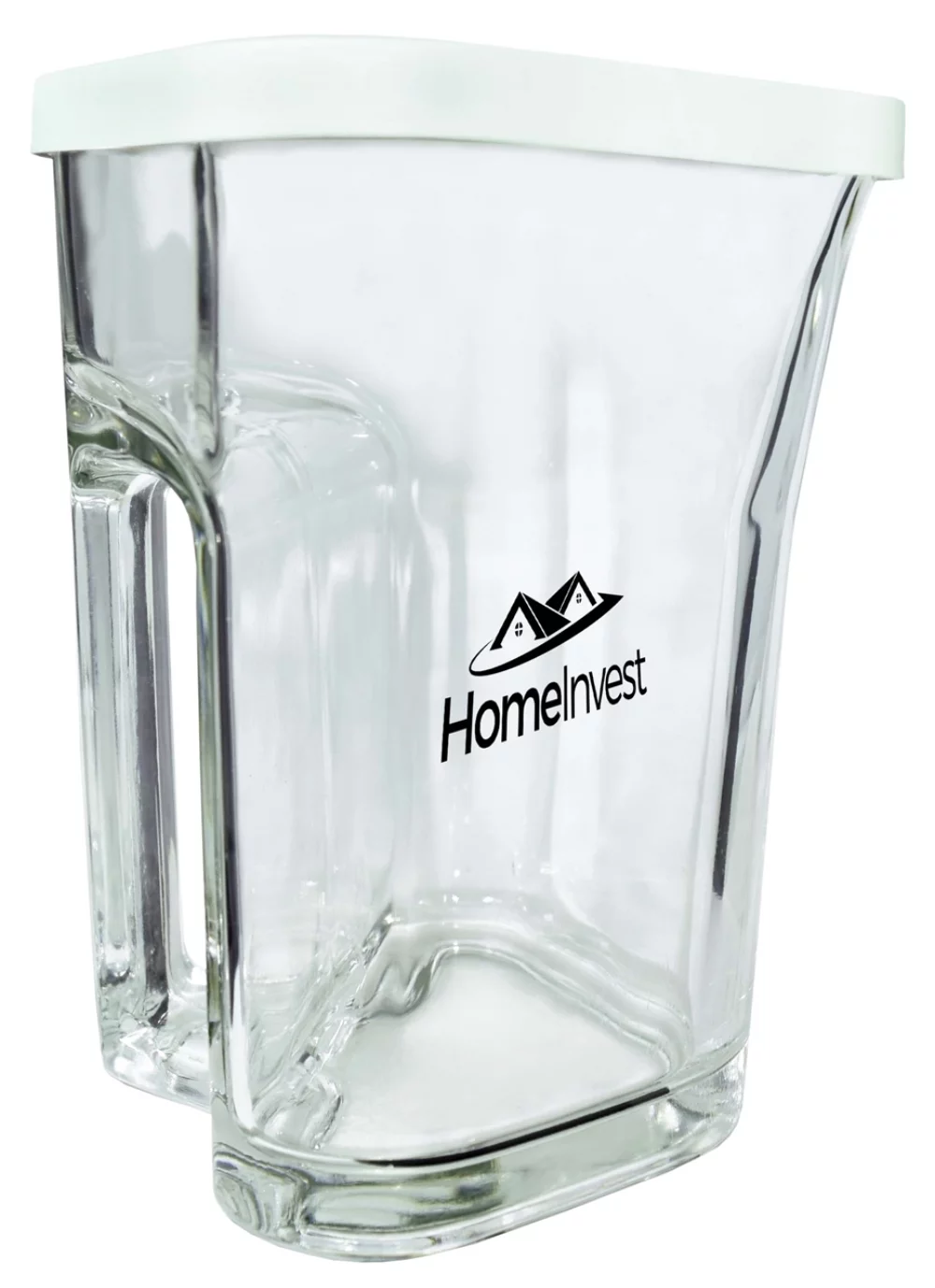 Cruche en verre transparent Calypso de 35,25 oz avec couvercle blanc.