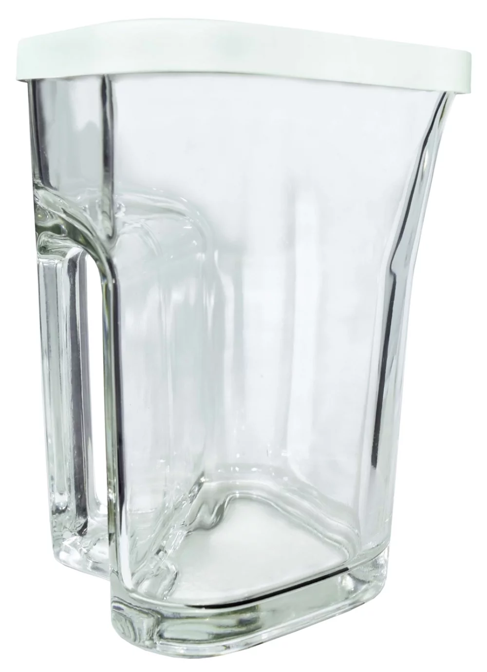 Cruche en verre transparent Calypso de 35,25 oz avec couvercle blanc.
