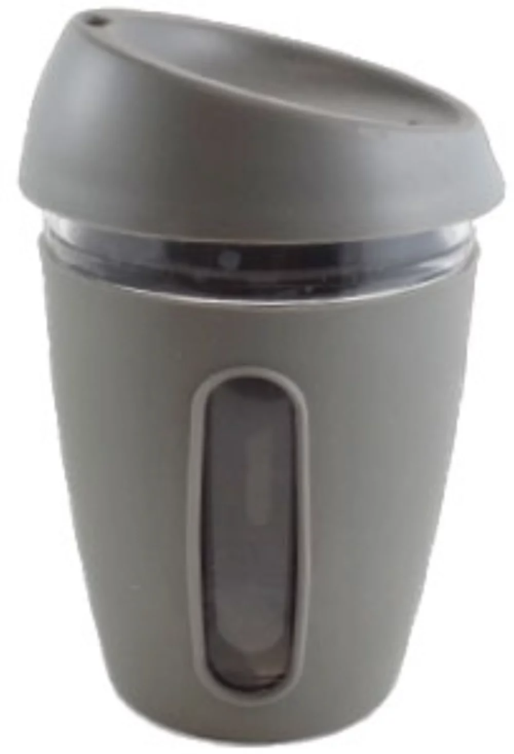 Tasse en verre Vienna de 12 oz avec couvercle en silicone gris et manchon, dans une boîte cadeau.