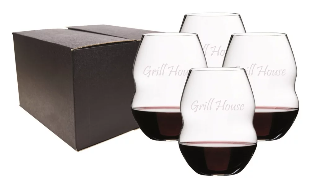 Ensemble de 4 verres à vin rouge sans pied Swirl Red de 20,5 oz en cristal RIEDEL dans une boîte cadeau noire minuit.