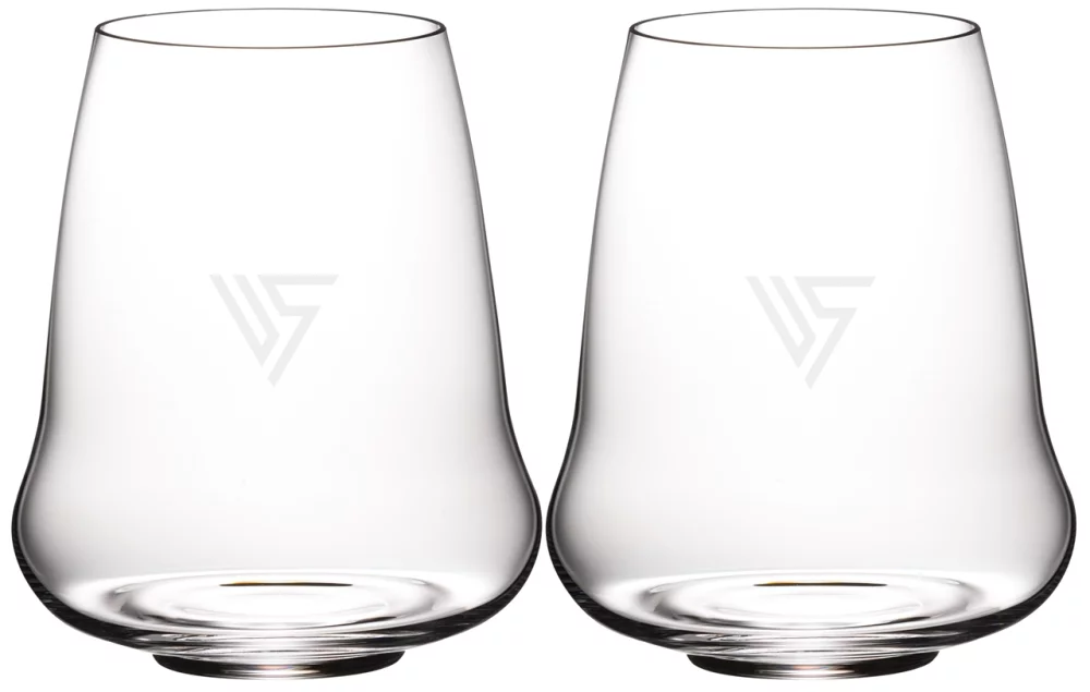 ~Stemless Wings Riesling, 16.23oz RIEDEL crystal stemless glass S/2 in a Mystique black gift box - E