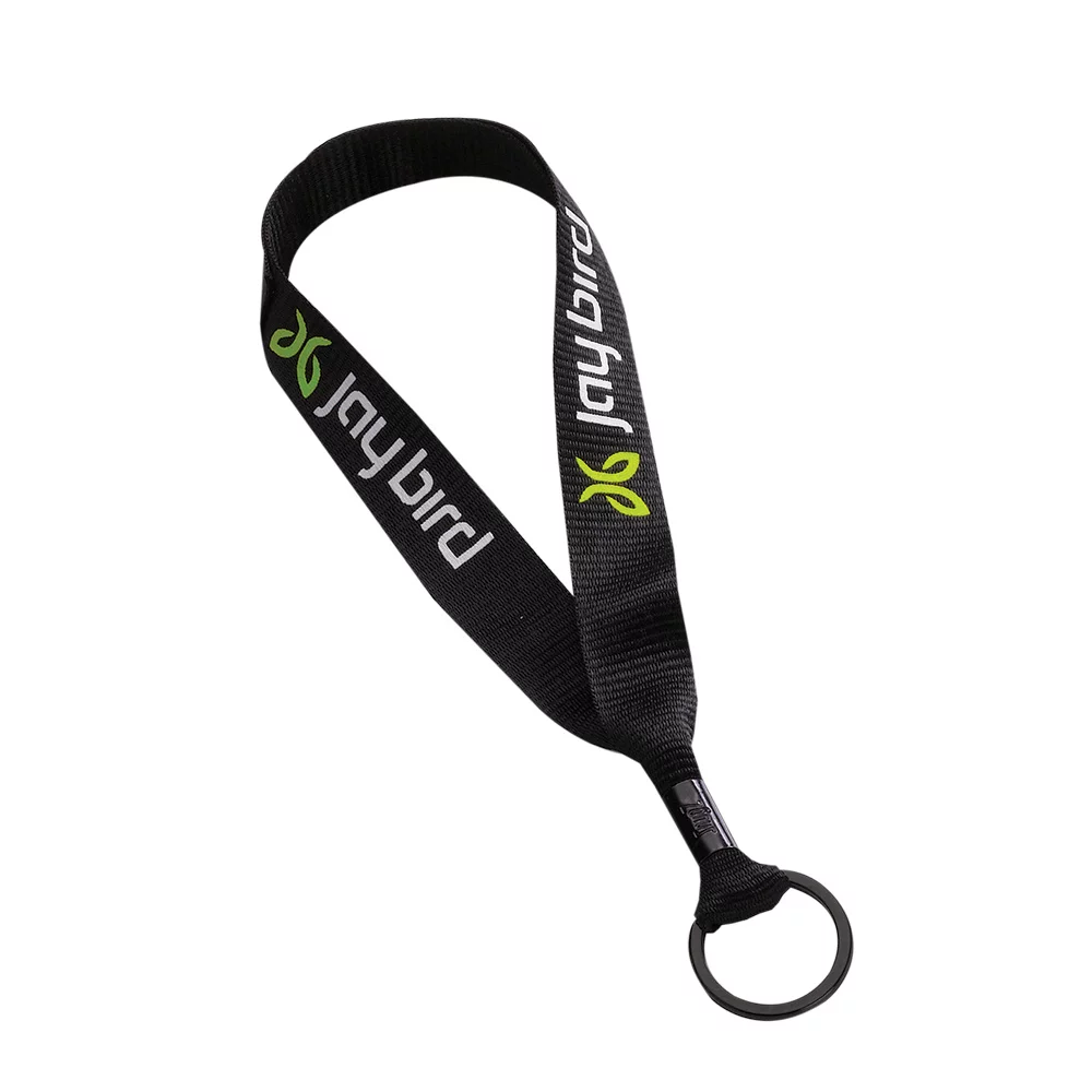 Porte-clés en polyester de 3/4" avec pince métallique et anneau fendu.