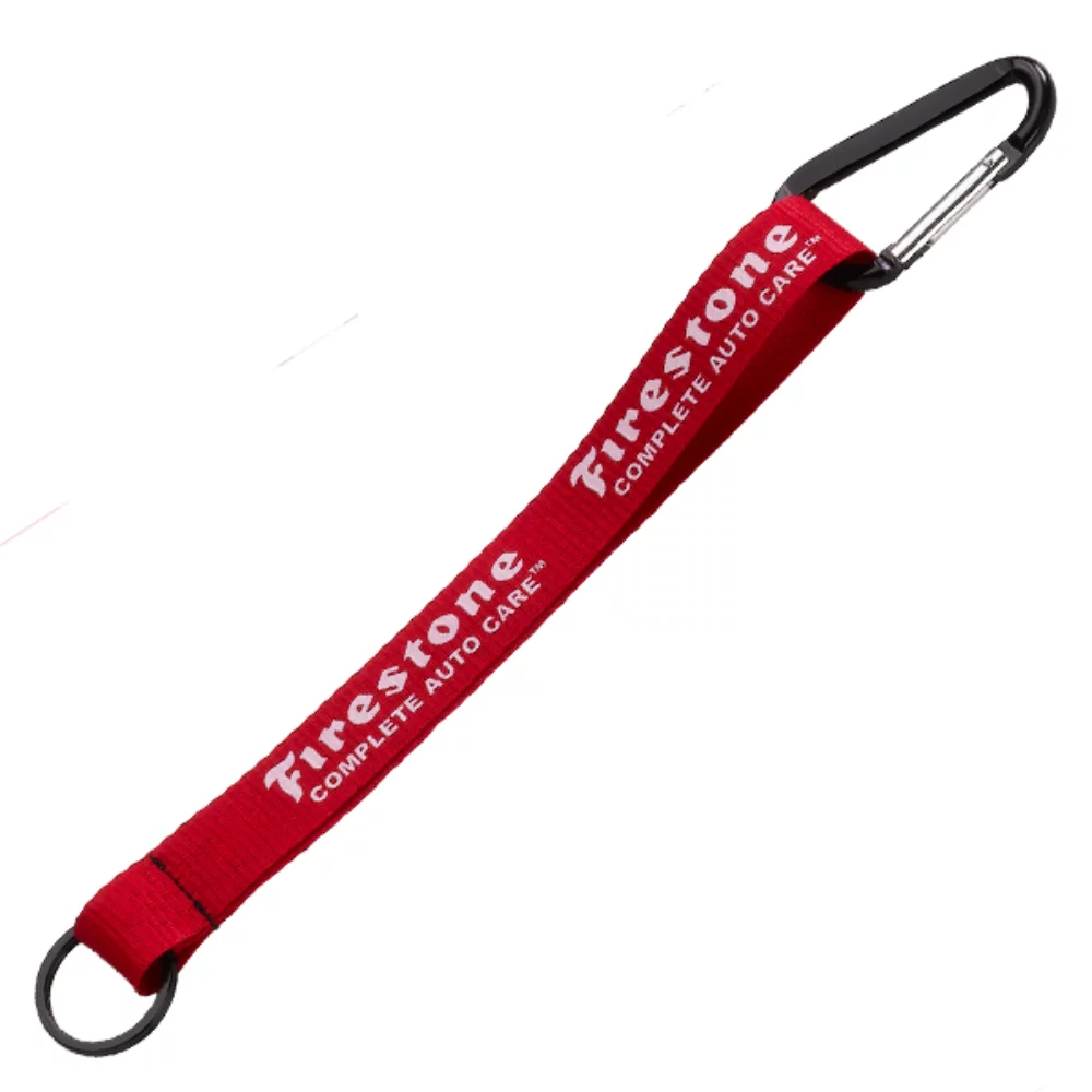 Porte-clés en polyester cousu de 3/4" avec anneau fendu en métal et mousqueton.