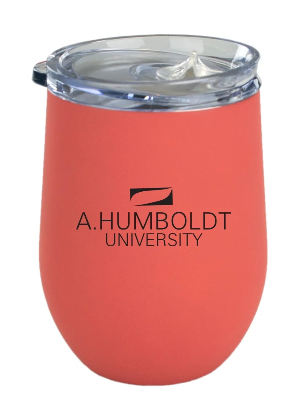 Cancun 12oz vacuum insulated stainless steel stemless tumbler, coral with clear lid