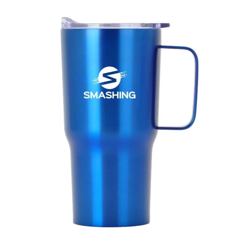 Tasse en acier inoxydable à double paroi Devon de 20 oz avec poignée et couvercle à pression, bleue