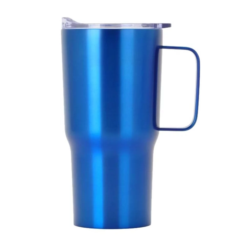 Tasse en acier inoxydable à double paroi Devon de 20 oz avec poignée et couvercle à pression, bleue