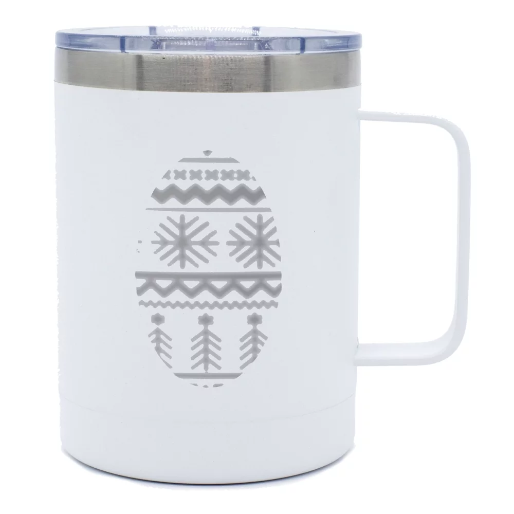 Mug double paroi en acier inoxydable Outback 16 oz blanc mat avec couvercle transparent à pression.