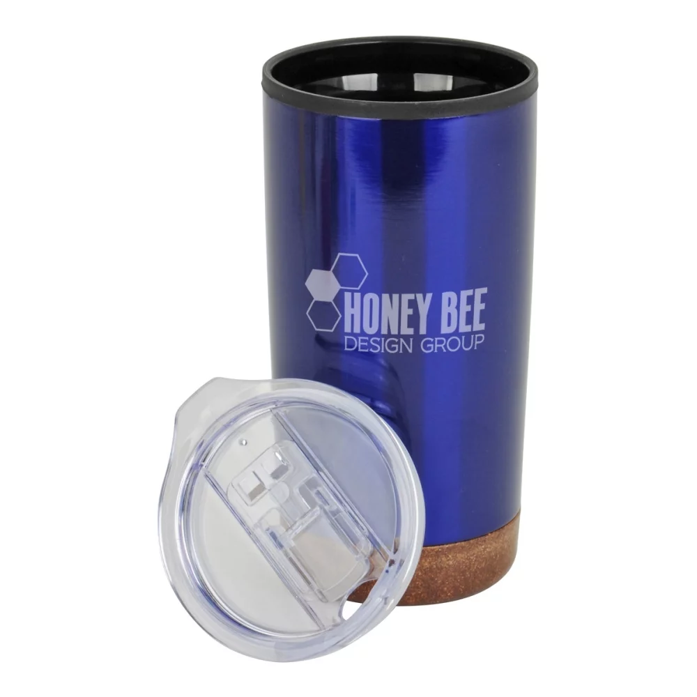 Gobelet en acier inoxydable/Polypropylène Nanaimo de 20 oz avec couvercle transparent, bleu.