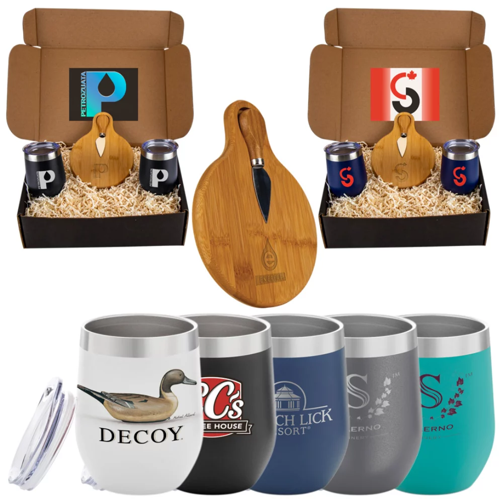 Wine & Cheese Gift Set w/Tumbler, Cutting Board & Cheese Knife