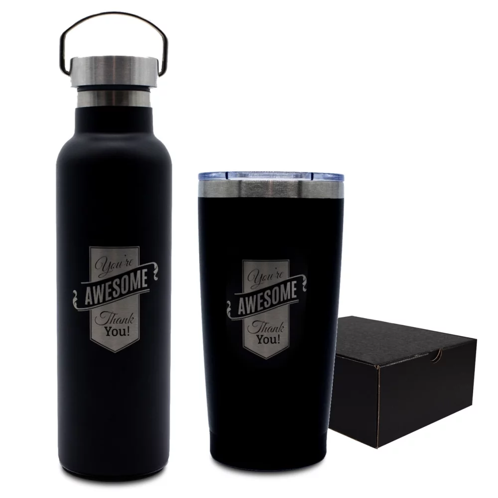 ~ Canyon & Traveller Set, stainless steel black in an Ovation gift box