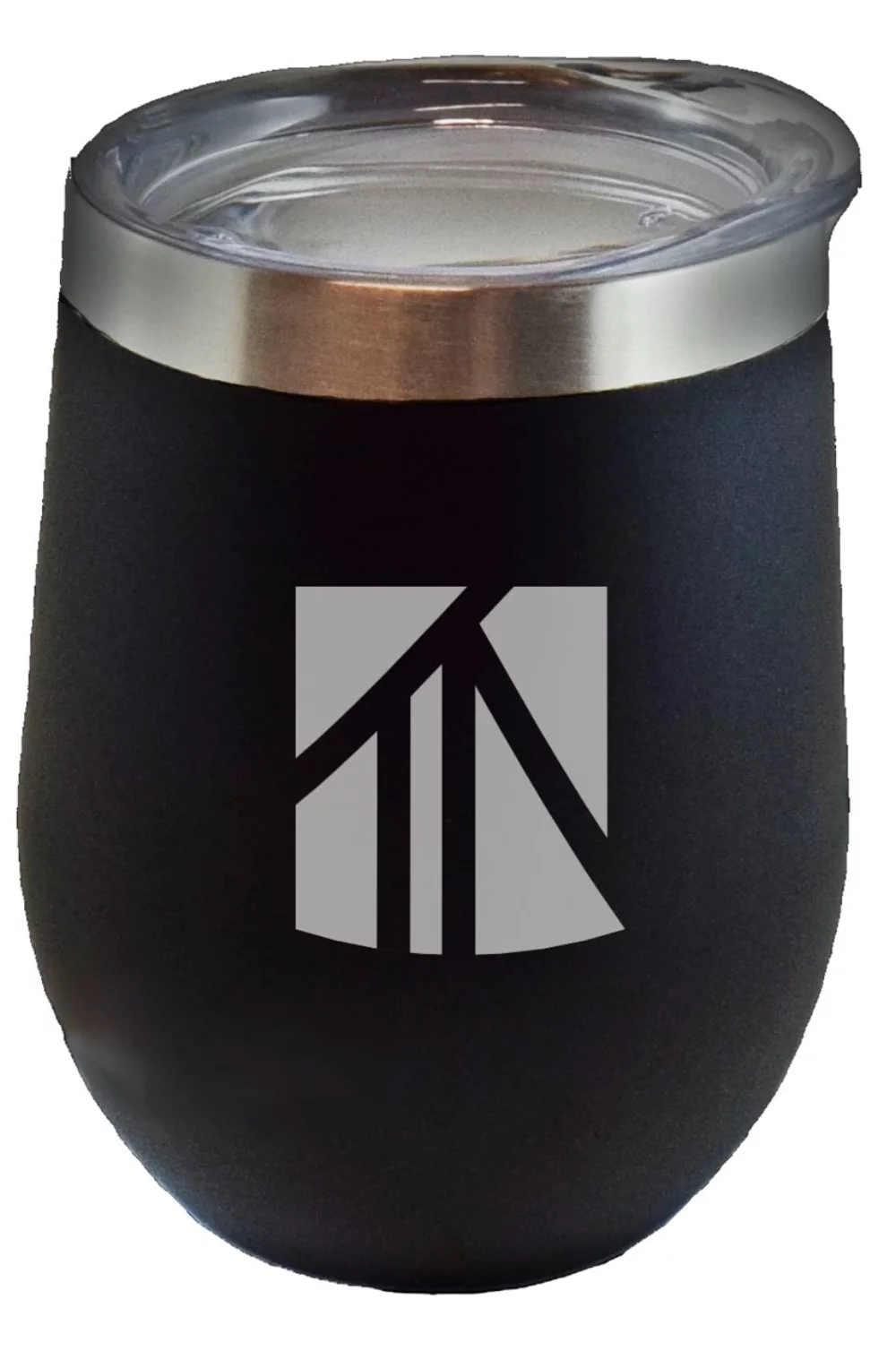 Gobelet en acier inoxydable isolé sous vide sans pied de 12 oz, motif calicot, noir mat avec couvercle transparent.