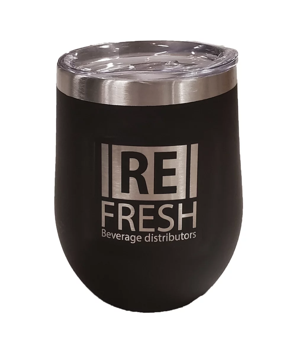 Gobelet en acier inoxydable isolé sous vide sans pieds Calico 12 oz, noir mat avec couvercle transparent - Gravure